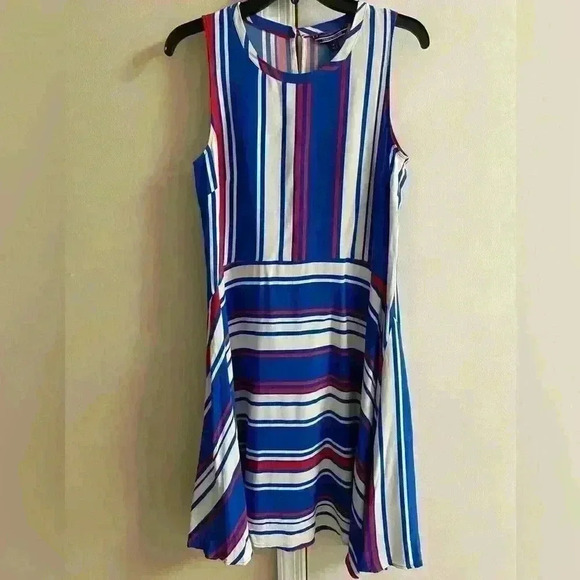 Tommy Hilfiger Blue Striped Midi Dress A line sleeveless Sz 8 NWT $199 - Picture 1 of 7